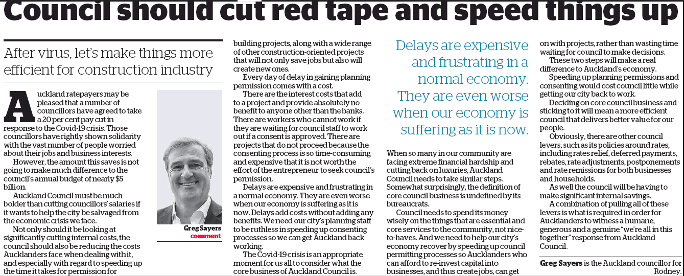 Greg Sayers Nz Herald: Cr Greg Sayers. Covid-19; Council should cut red tape and ...